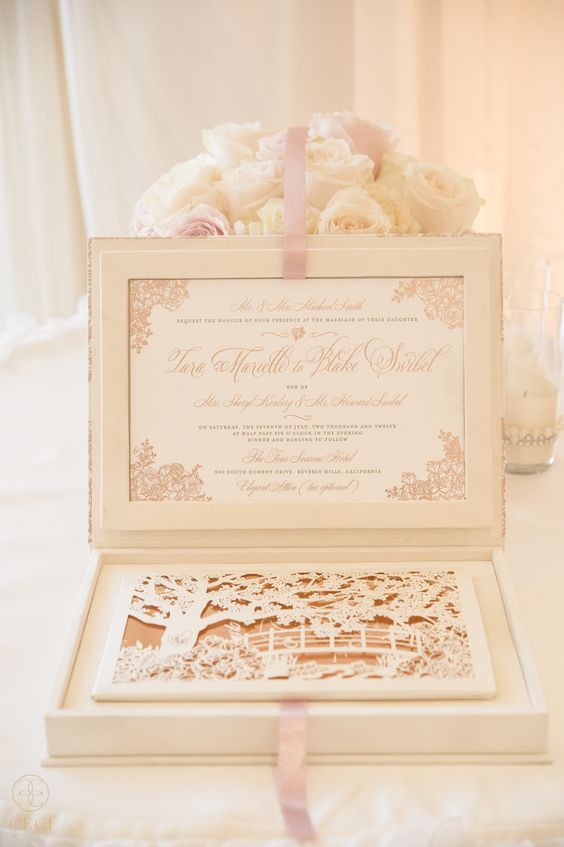 elegant and unique wedding invitation with regal box design
