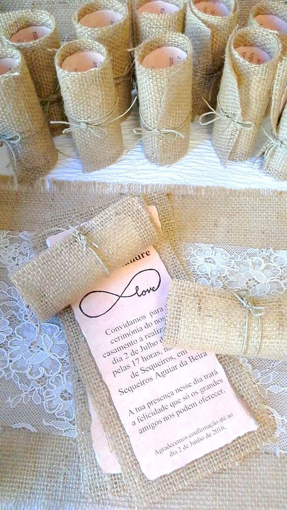 unique rustic wedding invitation with jute burlap