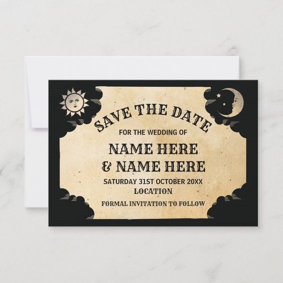 Save The Date Ouija Board in halloween wedding theme