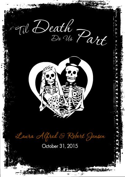 Skeleton Brides and Grooms Illustration in halloween wedding card