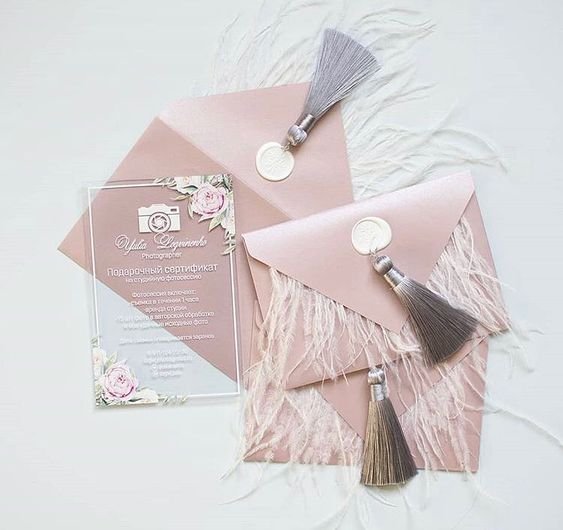 tassel embellishments in unique wedding invitation design