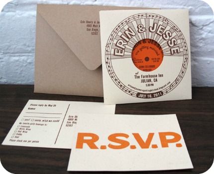 uniqe wedding invitation with vintage vinyl design