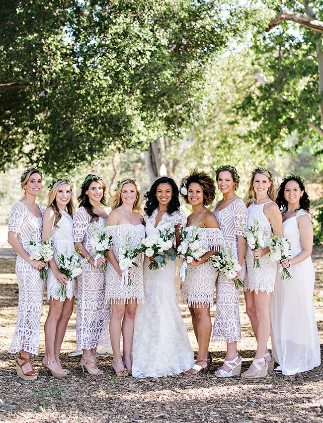 White Lace Bridesmaid Dress in winery and vineyard wedding theme