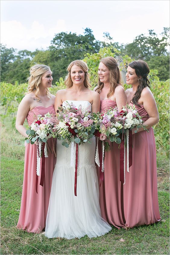 Lovely Strapless Pink bridesmaid dresses