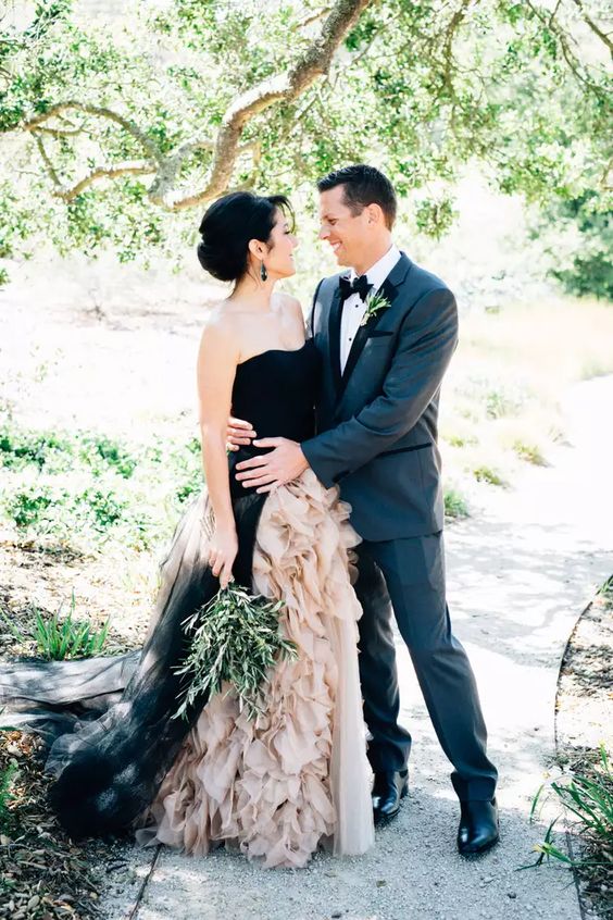 Black and Blush Strapless Ballgown