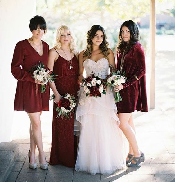 Classic Red Velvet Dresses for winter wedding