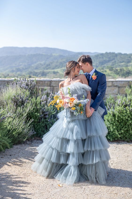 Silver Ruffle Wedding Gown