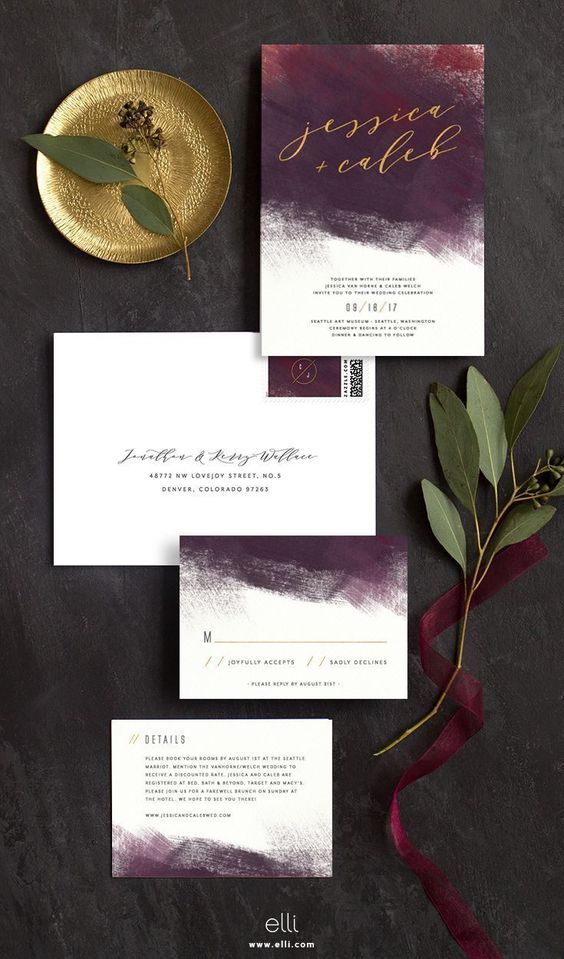 Burgundy Watercolor with Champagne Gold Template 