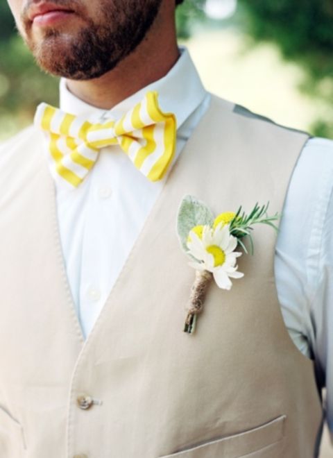 Bright Bow Tie and Boutonnieres for Summer Wedding