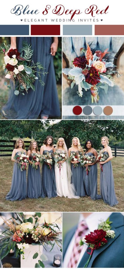 blue and burgundy wedding color scheme