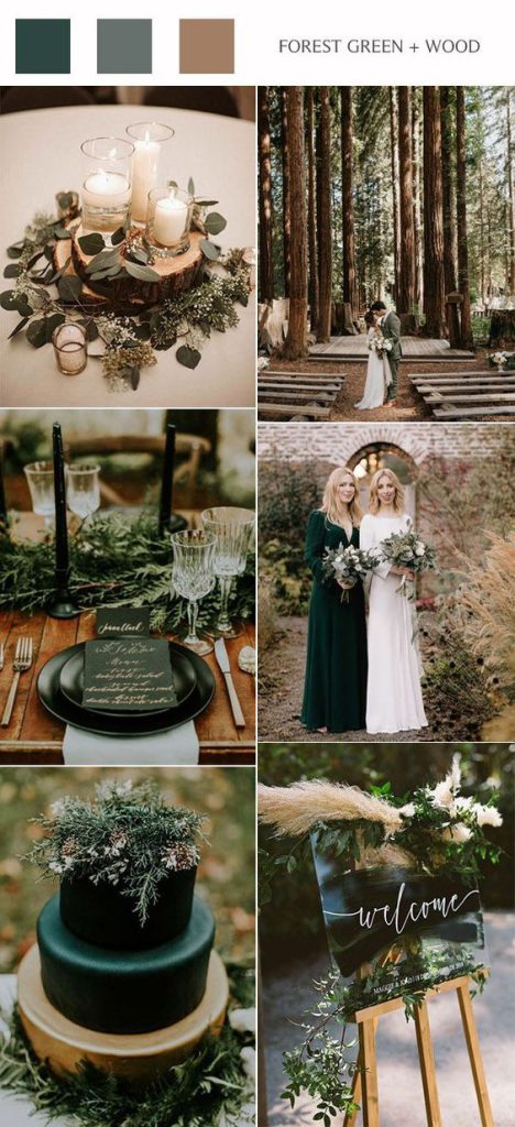 forest green and wood for natural wedding color scheme