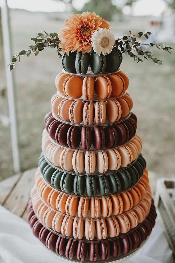 macaroon tower in fall nuptial day