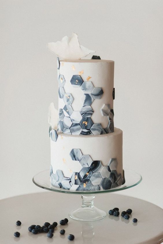 geometric marble wedding cake design