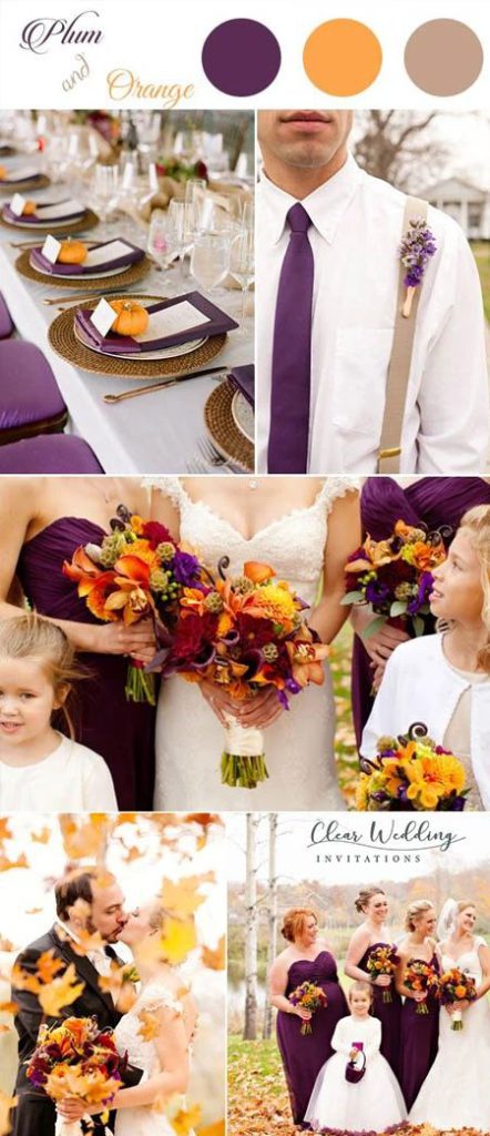 get plum and orange color scheme in your fall wedding idea