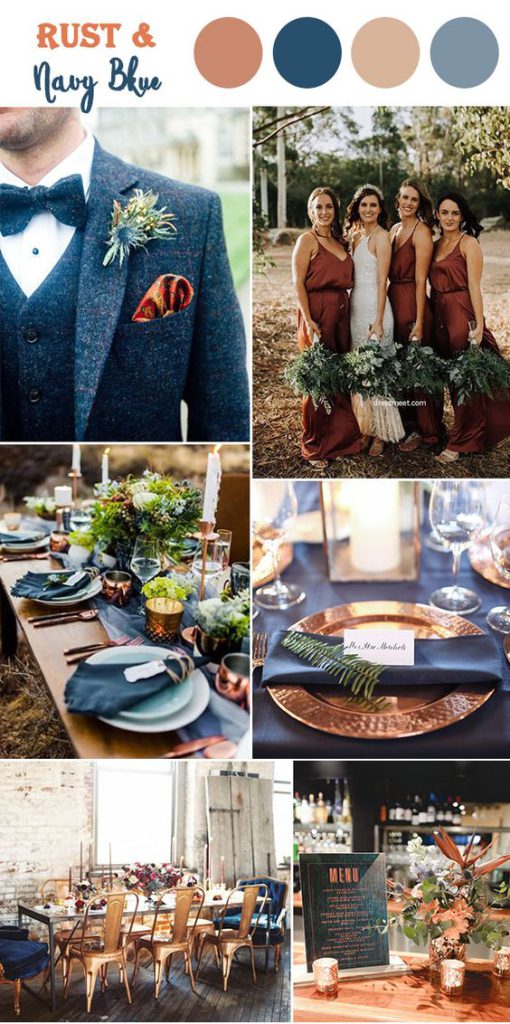 elevate your wedding fall with blue and rust color scheme