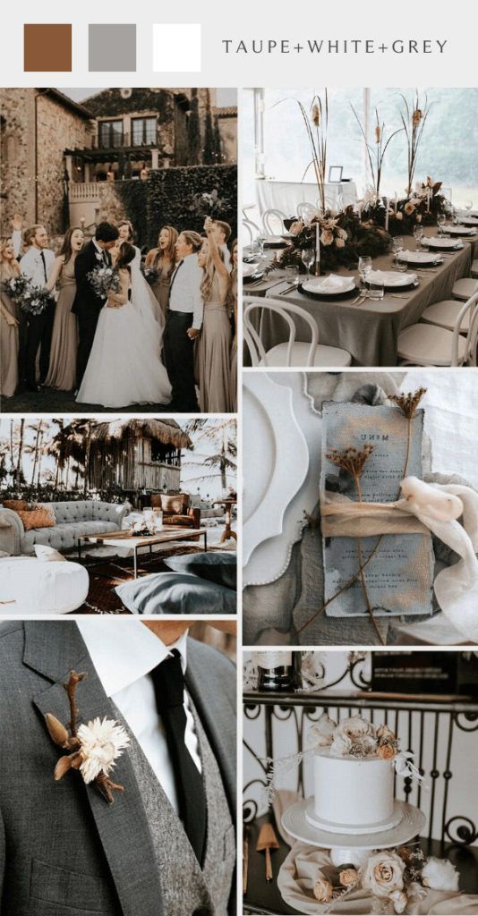 combine white, grey, and taupe for fall wedding scheme